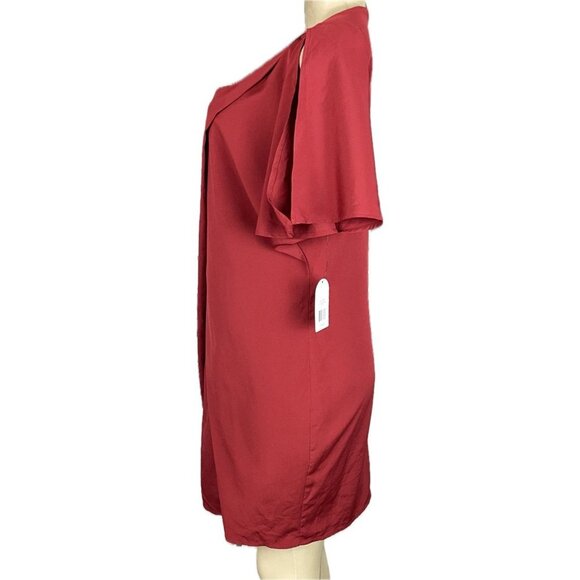 Jessica Simpson M Red Cross-Over Front Zip Back Cold Shoulder Short Sleeve Dress - Picture 5 of 6